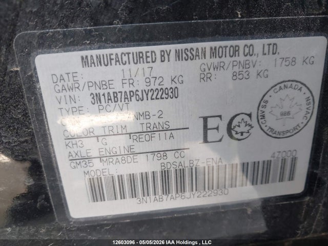 3N1AB7AP6JY222930 Nissan Sentra S/sv/sr/sl