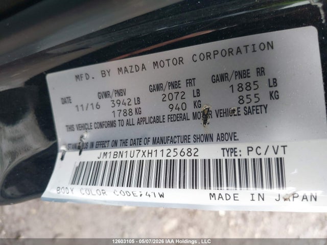 2017 Mazda Mazda3 მანქანა იყიდება აუქციონზე, vin: JM1BN1U7XH1125682, აუქციონის ნომერი: 12603105