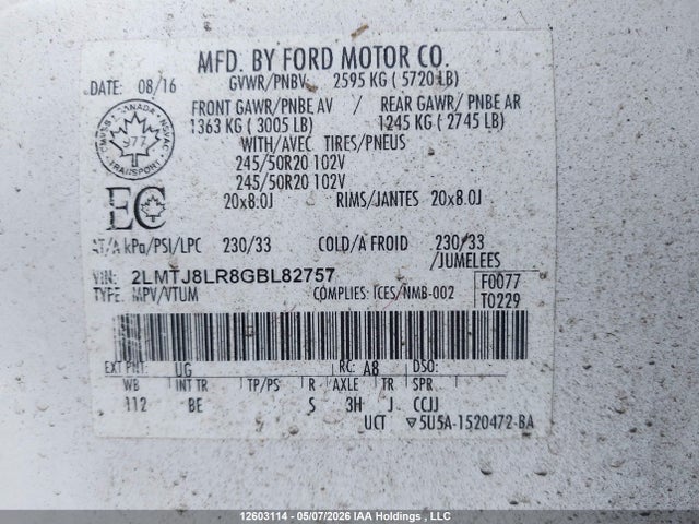2LMTJ8LR8GBL82757 Lincoln MKX