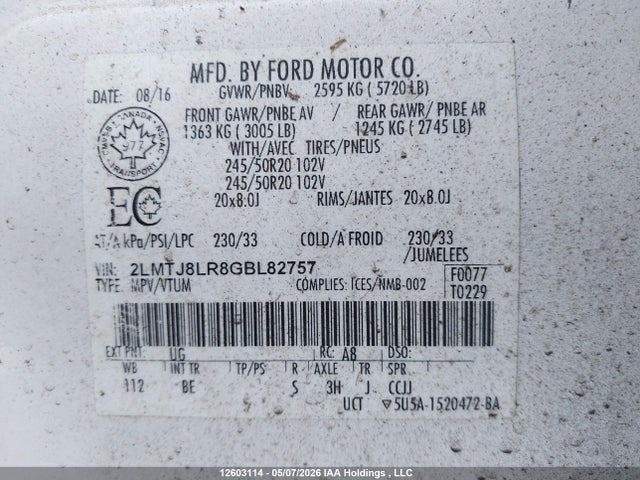 2LMTJ8LR8GBL82757 Lincoln MKX
