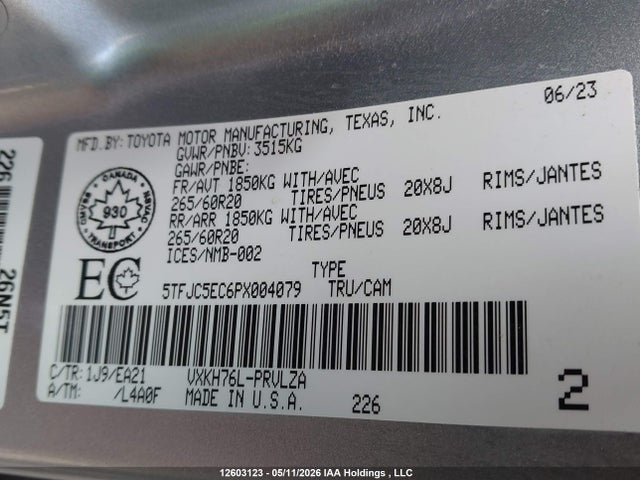 Aukcja sprzedaży 2023 Toyota Tundra Crewmax Limited, vin: 5TFJC5EC6PX004079, numer aukcji: 12603123