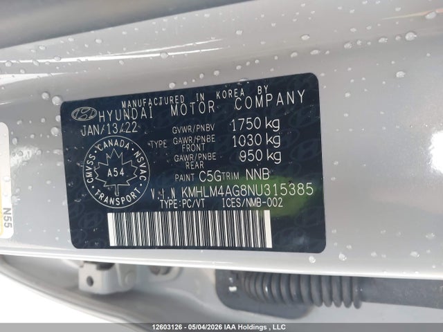 KMHLM4AG8NU315385 Hyundai ELANTRA SEL