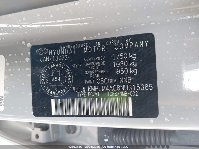 KMHLM4AG8NU315385 Hyundai ELANTRA SEL