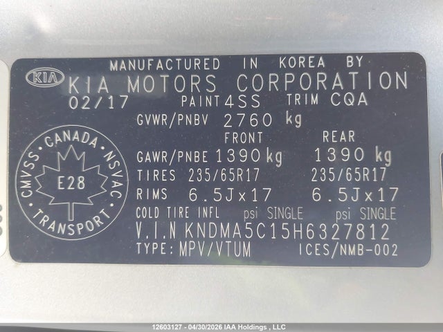 Продажа на аукционе авто 2017 Kia Sedona, vin: KNDMA5C15H6327812, номер лота: 12603127