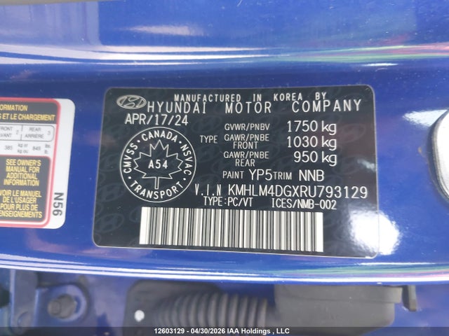 KMHLM4DGXRU793129 Hyundai ELANTRA SEL