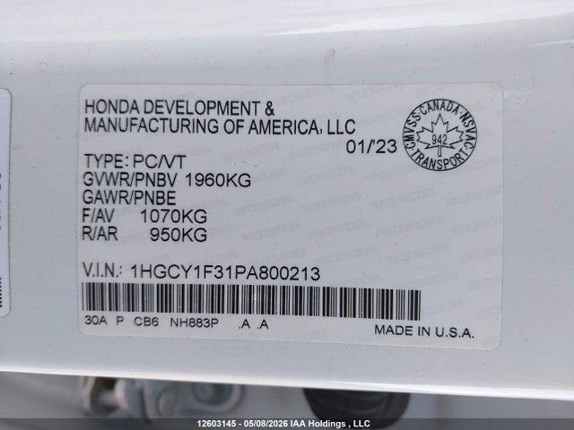 1HGCY1F31PA800213 Honda Accord