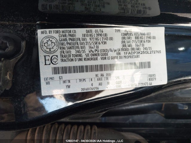 Aukcja sprzedaży 2016 Ford Focus Se, vin: 1FADP3K25GL272765, numer aukcji: 12603147