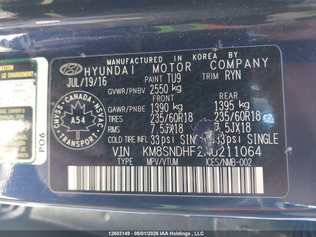 KM8SNDHF2HU211064 Hyundai Santa Fe Se/limited