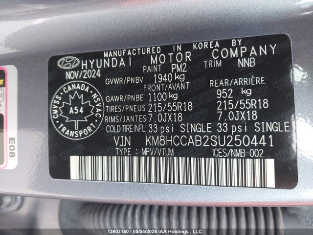Aukcja sprzedaży 2025 Hyundai Kona, vin: KM8HCCAB2SU250441, numer aukcji: 12603150