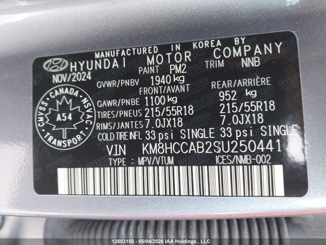 Aukcja sprzedaży 2025 Hyundai Kona, vin: KM8HCCAB2SU250441, numer aukcji: 12603150
