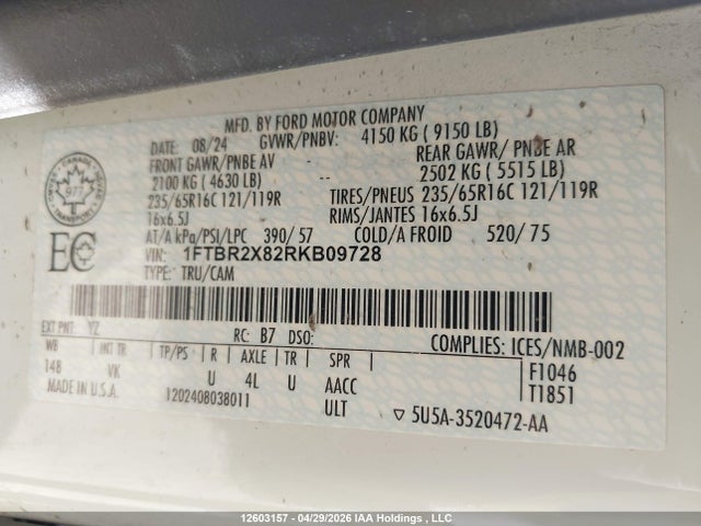 1FTBR2X82RKB09728 Ford Transit T-250