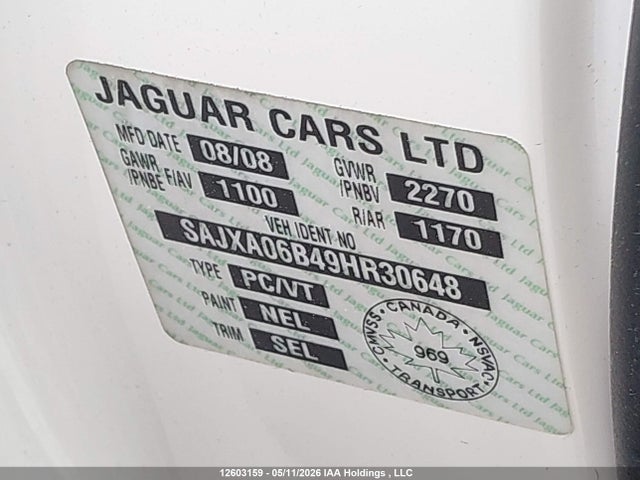 2009 Jaguar Xf Premium Luxury მანქანა იყიდება აუქციონზე, vin: SAJXA06B49HR30648, აუქციონის ნომერი: 12603159