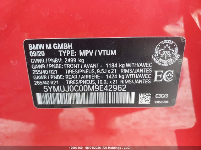 Aukcja sprzedaży 2021 Bmw X4 M Competition/m, vin: 5YMUJ0C00M9E42962, numer aukcji: 12603160