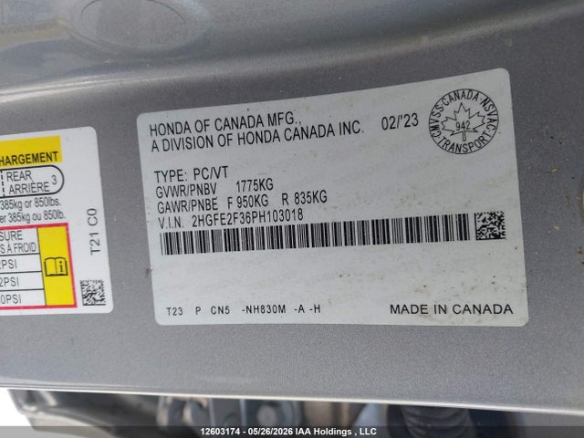 Honda Civic Ex 4dr 2023 2HGFE2F36PH103018 Image 11