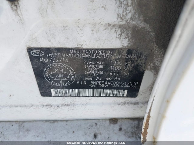 Продаж на аукціоні авто 2013 Hyundai Sonata Gl, vin: 5NPEB4AC0DH717040, номер лоту: 12603188