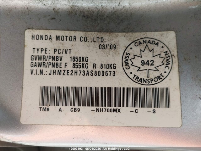 Продаж на аукціоні авто 2010 Honda Insight Ex, vin: JHMZE2H73AS800673, номер лоту: 12603193