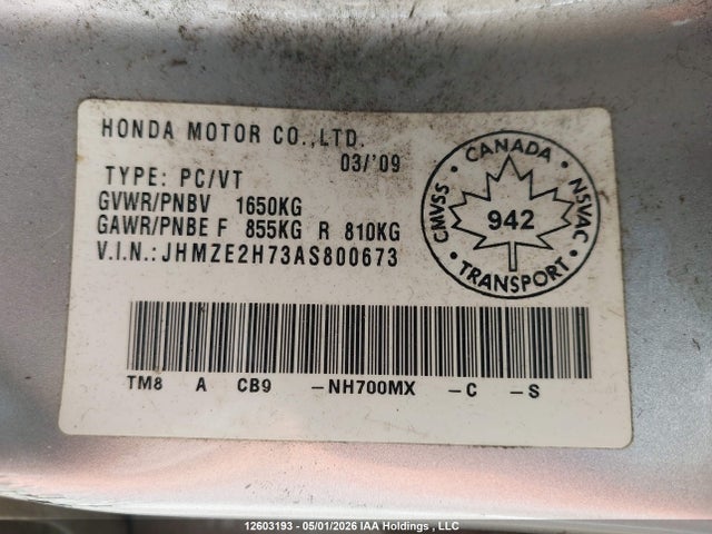 Продаж на аукціоні авто 2010 Honda Insight Ex, vin: JHMZE2H73AS800673, номер лоту: 12603193