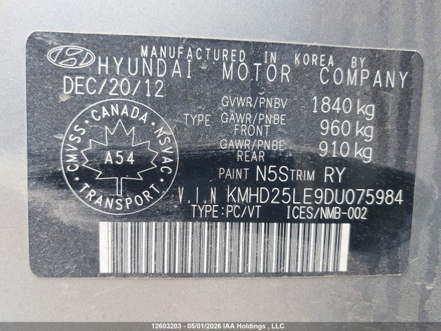 Продаж на аукціоні авто 2013 Hyundai Elantra Gt Gl, vin: KMHD25LE9DU075984, номер лоту: 12603203