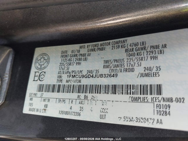 Ford ESCAPE SE 2018 1FMCU9GD4JUB32649 Image 18