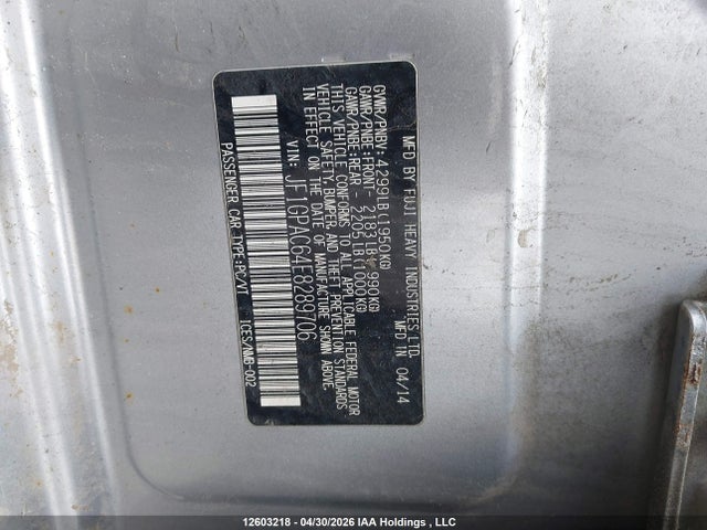 Продаж на аукціоні авто 2014 Subaru Impreza Premium, vin: JF1GPAC64E8289706, номер лоту: 12603218