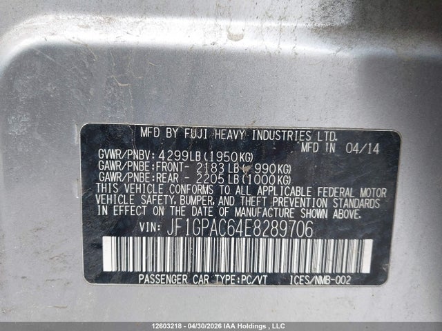 Продаж на аукціоні авто 2014 Subaru Impreza Premium, vin: JF1GPAC64E8289706, номер лоту: 12603218