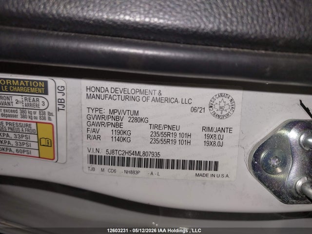 5J8TC2H54ML807935 Acura Rdx Tech