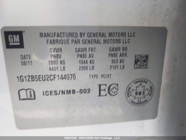 Aukcja sprzedaży 2012 Chevrolet Malibu Ls, vin: 1G1ZB5EU2CF144976, numer aukcji: 12603240