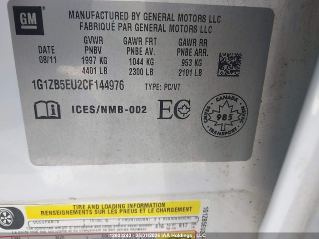 Aukcja sprzedaży 2012 Chevrolet Malibu Ls, vin: 1G1ZB5EU2CF144976, numer aukcji: 12603240