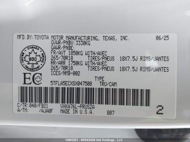 5TFLA5ECXSX047508 Toyota Tundra Crewmax Sr5
