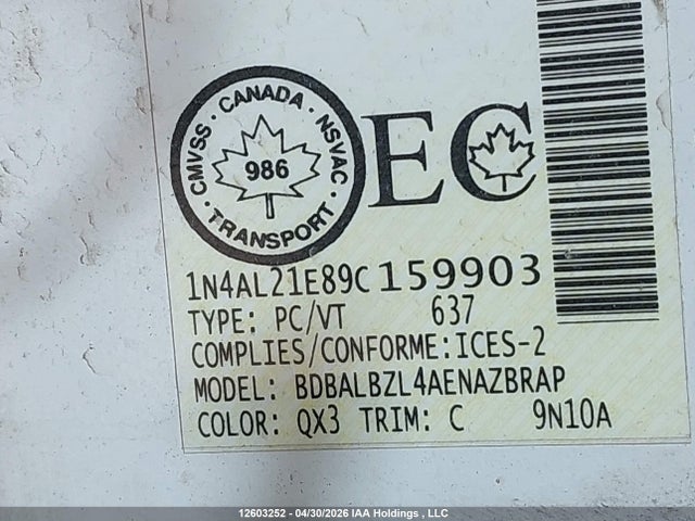2009 Nissan Altima 2.5/2.5s მანქანა იყიდება აუქციონზე, vin: 1N4AL21E89C159903, აუქციონის ნომერი: 12603252