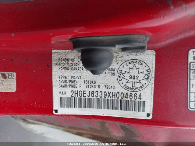 Aukcja sprzedaży 1999 Honda Civic Dx, vin: 2HGEJ6339XH004664, numer aukcji: 12603254