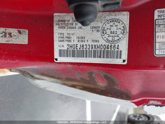 Aukcja sprzedaży 1999 Honda Civic Dx, vin: 2HGEJ6339XH004664, numer aukcji: 12603254