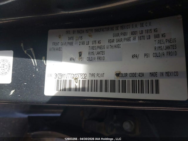 12603256 :رقم المزاد ، 3MZBM1V77GM237632 vin ، 2016 Mazda Mazda3 Gs مزاد بيع