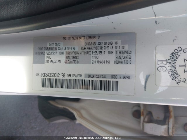 12603259 :رقم المزاد ، JM3KE4CE9D0104198 vin ، 2013 Mazda Cx-5 Gs مزاد بيع