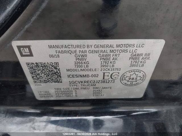 Продажа на аукционе авто 2018 Chevrolet Silverado 1500 2lt, vin: 1GCVKREC2JZ381273, номер лота: 12603261