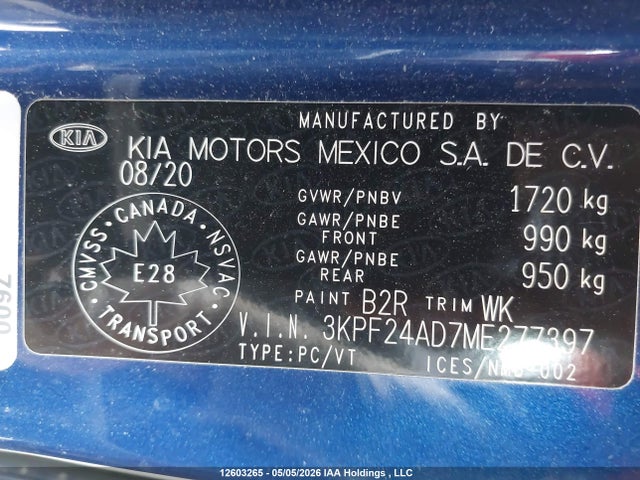 3KPF24AD7ME277397 KIA FORTE LX