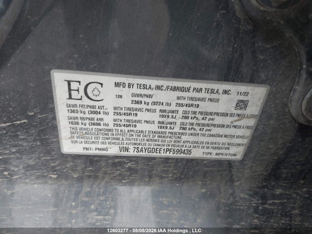 7SAYGDEE1PF599435 Tesla Model Y Long Range