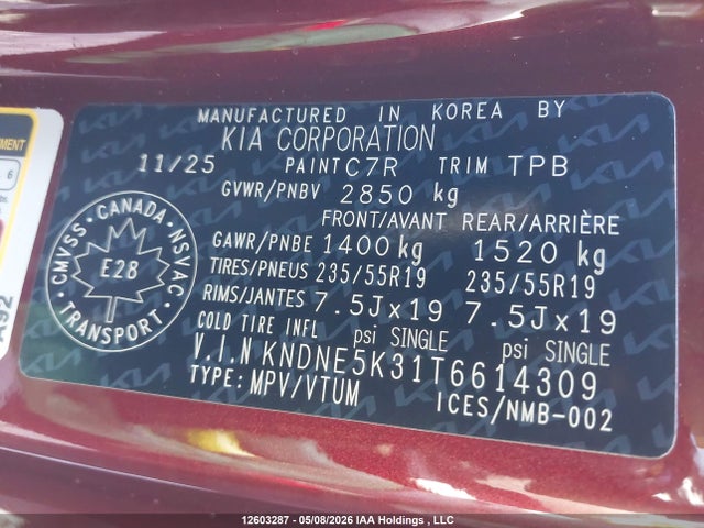 KNDNE5K31T6614309 KIA A3