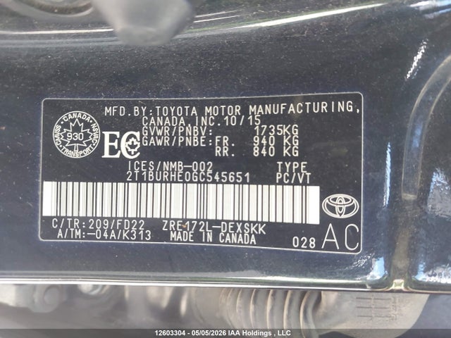 2T1BURHE0GC545651 Toyota COROLLA CE/LE/S