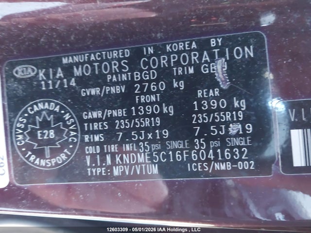 2015 Kia Sedona Sxl მანქანა იყიდება აუქციონზე, vin: KNDME5C16F6041632, აუქციონის ნომერი: 12603309