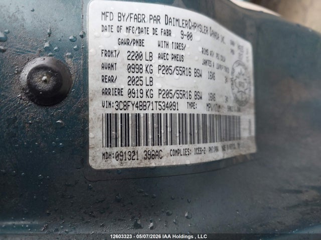 12603323 :رقم المزاد ، 3C8FY4BB71T534091 vin ، 2001 Chrysler Pt Cruiser مزاد بيع