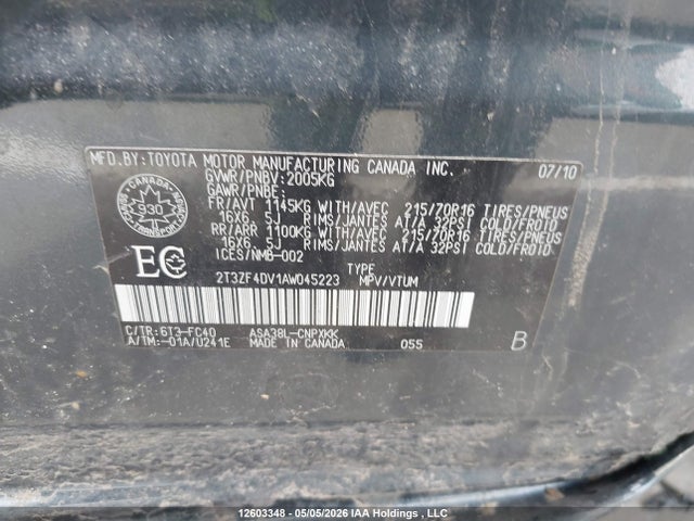 2010 Toyota Rav4 მანქანა იყიდება აუქციონზე, vin: 2T3ZF4DV1AW045223, აუქციონის ნომერი: 12603348