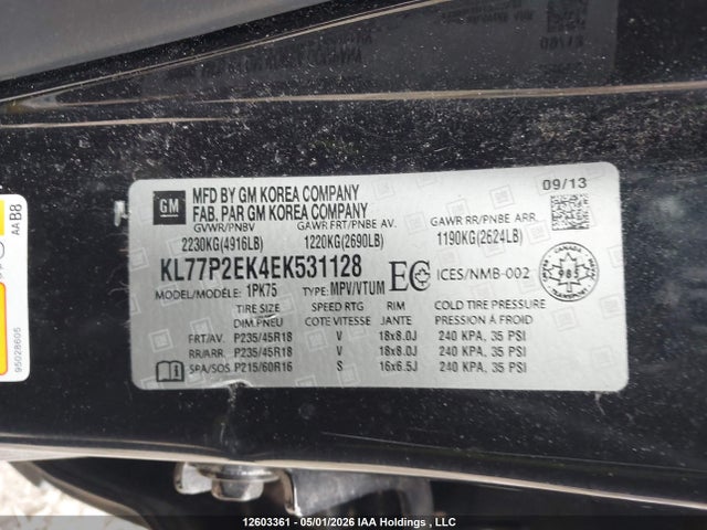 Продажа на аукционе авто 2014 Chevrolet Orlando 1lt/2lt, vin: KL77P2EK4EK531128, номер лота: 12603361