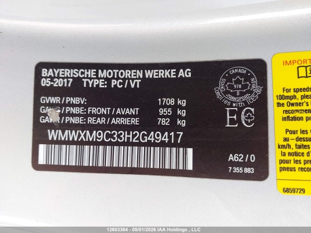 WMWXM9C33H2G49417 Mini 3 Door John Cooper Works