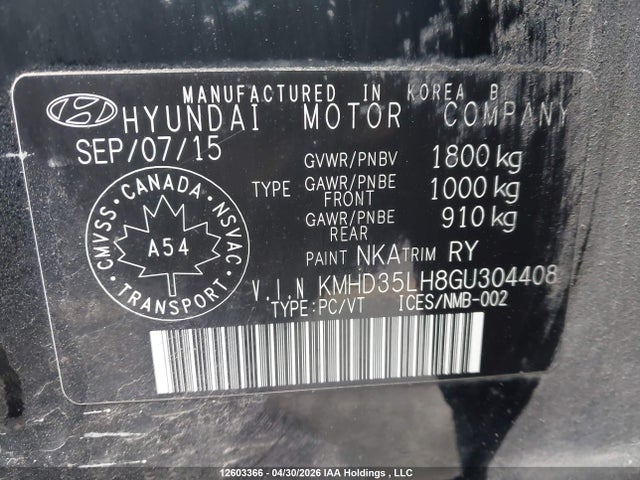 KMHD35LH8GU304408 Hyundai Elantra Gt Limited