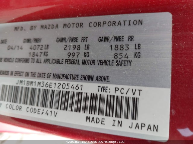 12603369 :رقم المزاد ، JM1BM1M36E1205461 vin ، 2014 Mazda 3 Grand Touring مزاد بيع