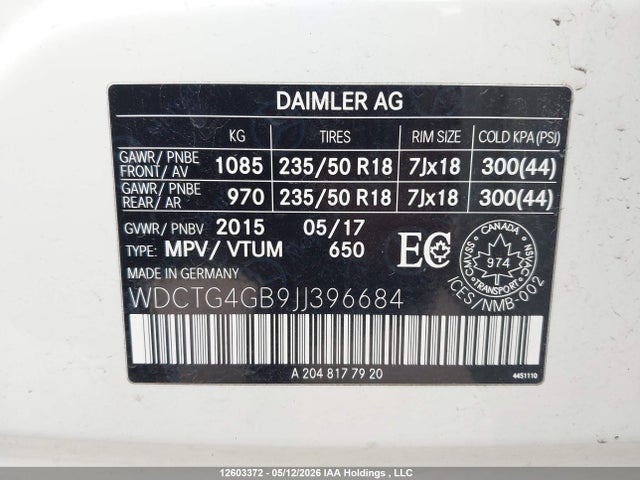 WDCTG4GB9JJ396684 Mercedes-Benz Gla 250 4matic