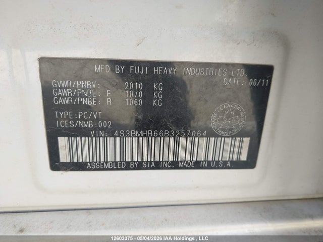 Продаж на аукціоні авто 2011 Subaru Legacy 2.5i Premium, vin: 4S3BMHB66B3257064, номер лоту: 12603375
