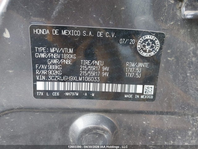 3CZRU6H9XLM106033 Honda Hr-v Touring