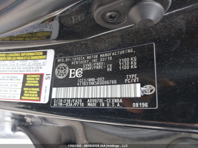 4T1B31HK5KU006766 Toyota Camry